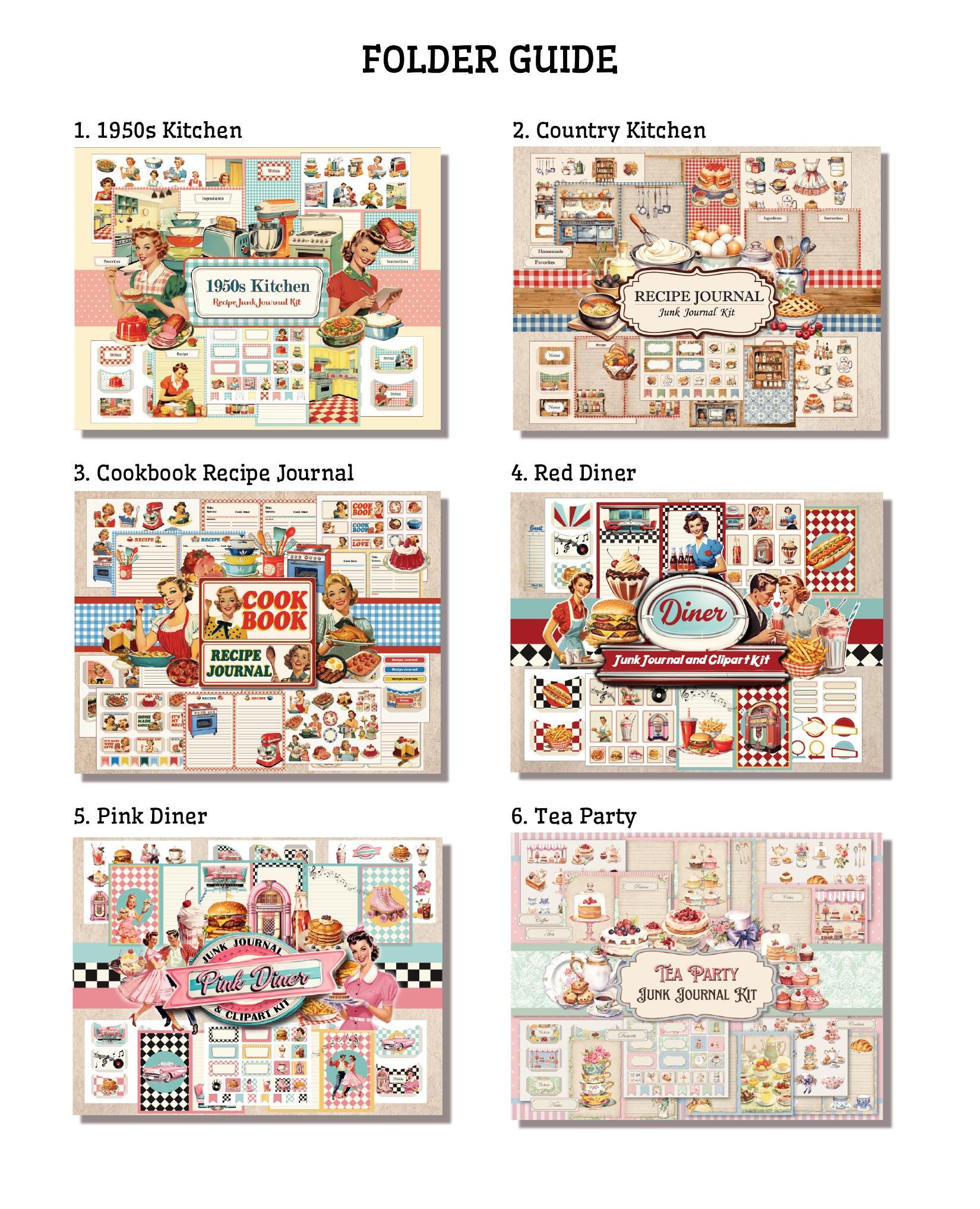 BESTSELLER BUNDLE Retro Kitchen Recipe Junk Journal Kit, Fussy Cut ...