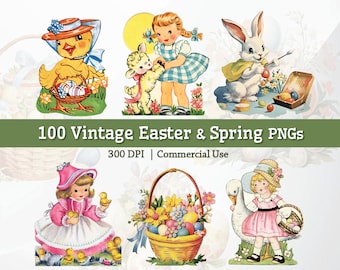 100 High-Quality Vintage 1950s Easter Clipart Bundle, Easter Digital Download, Spring PNG, Retro Easter PNG, Bunny Clipart, Easter Ephemera