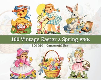 100 High-Quality Vintage 1950s Easter Clipart Bundle, Easter Digital Download, Spring PNG, Retro Easter PNG, Bunny Clipart, Easter Ephemera