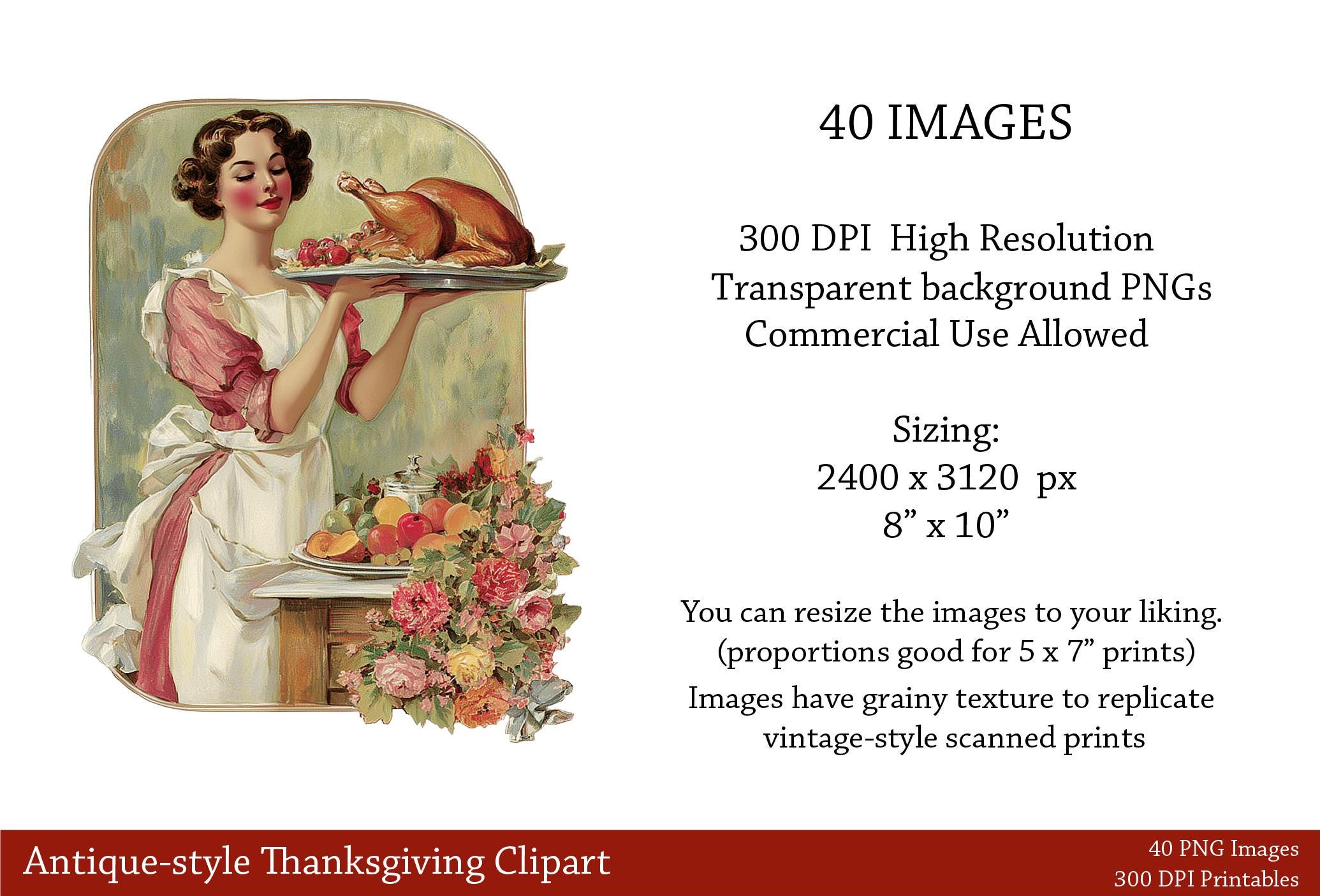40 High-quality Vintage Thanksgiving Clipart Bundle, Retro Antique ...