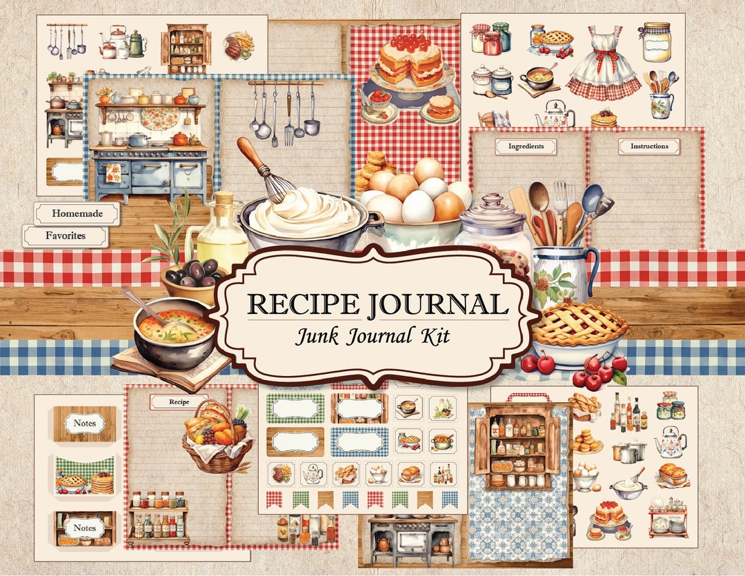 Country Kitchen Recipe Junk Journal Kit, Fussy Cut, Vintage Scrapbook ...
