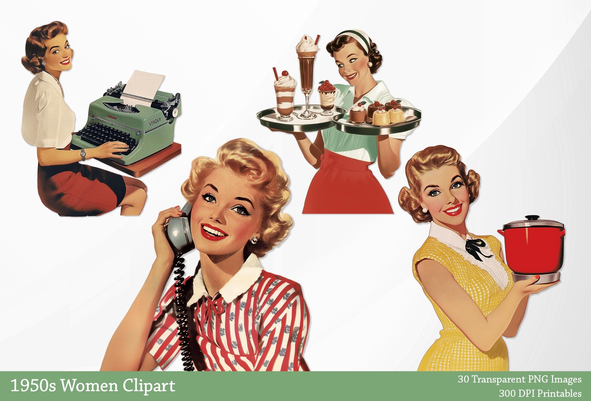 Vintage 1950s Women Image Bundle, Printable Retro 1950s Ladies ...