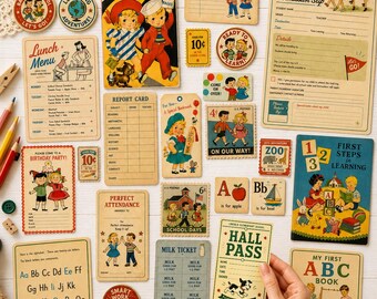 1950s Back to School Ephemera Bundle, Vintage School Printable Junk Journal Kit, Retro School Papers Collage, DIGITAL DOWNLOAD