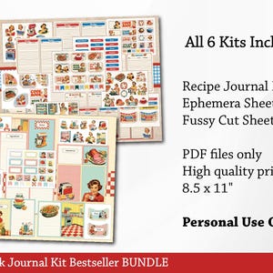 BESTSELLER BUNDLE Retro Kitchen Recipe Junk Journal Kit, Fussy Cut ...