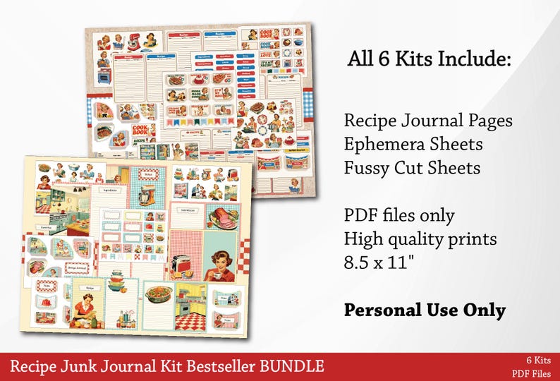BESTSELLER BUNDLE Retro Kitchen Recipe Junk Journal Kit, Fussy Cut ...