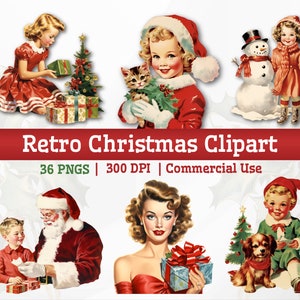 Vintage 1950s Clipart, Retro Christmas Housewife PNG, Scrapbooking Junk Journals, Vintage Fussy Cut, Digital Download Images Commercial Use