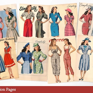 May include: A set of 10 vintage fashion illustrations featuring women in various retro outfits. The illustrations are in black and white and have a vintage feel. The illustrations are perfect for use in scrapbooking, card making, and other craft projects.