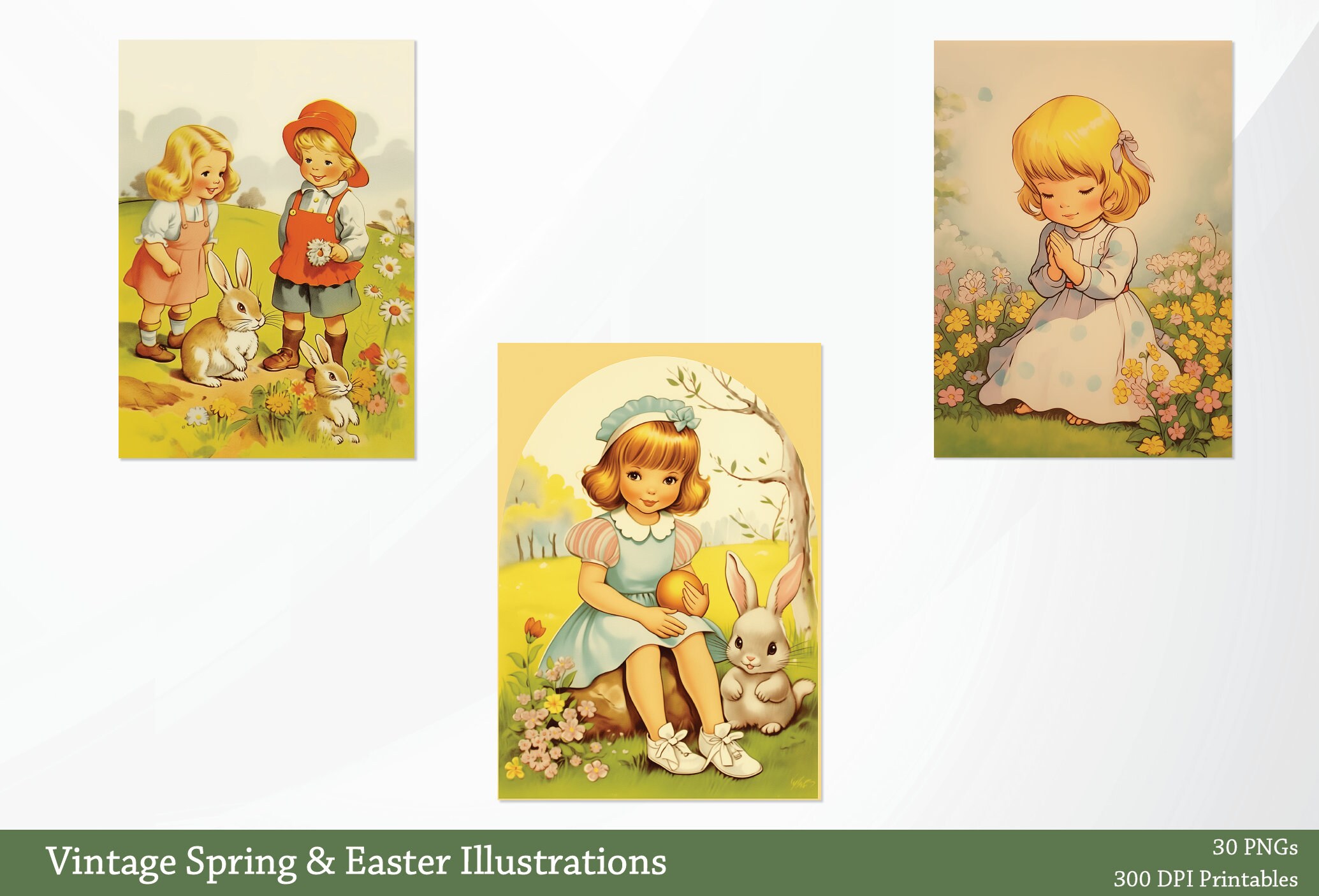 Retro Easter Spring 30 High-quality Vintage Easter Spring Illustrations Bundle, Easter ...