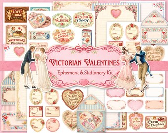Kit éphémères et articles de papeterie de l'époque victorienne • Étiquettes vintage et cliparts pour journal indésirable • Ensemble de papeterie et enveloppes rétro