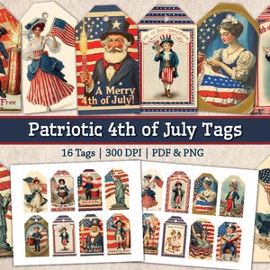 Etiquetas vintage de 4 de julho, pacote de imagens do Dia da Independência dos EUA e América, clipart retrô do Dia da Bandeira dos anos 1950, gráficos de diário americano para impressão