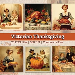 Images imprimables de Thanksgiving victorien, illustrations de Thanksgiving vintage, automne antique PNG, lot de cliparts pour Thanksgiving, cartes postales