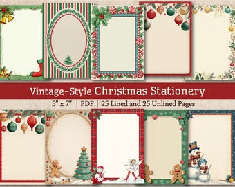 papeterie de Noël vintage, avec et sans doublure, pages de journal de Noël rétro, pages kitsch imprimables vacances hiver 5 x 7 avec FREEBIE
