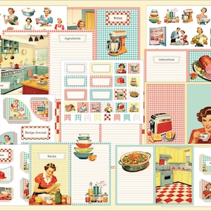 Retro Kitchen Recipe Junk Journal Kit, Fussy Cut, Vintage Scrapbook Kit ...