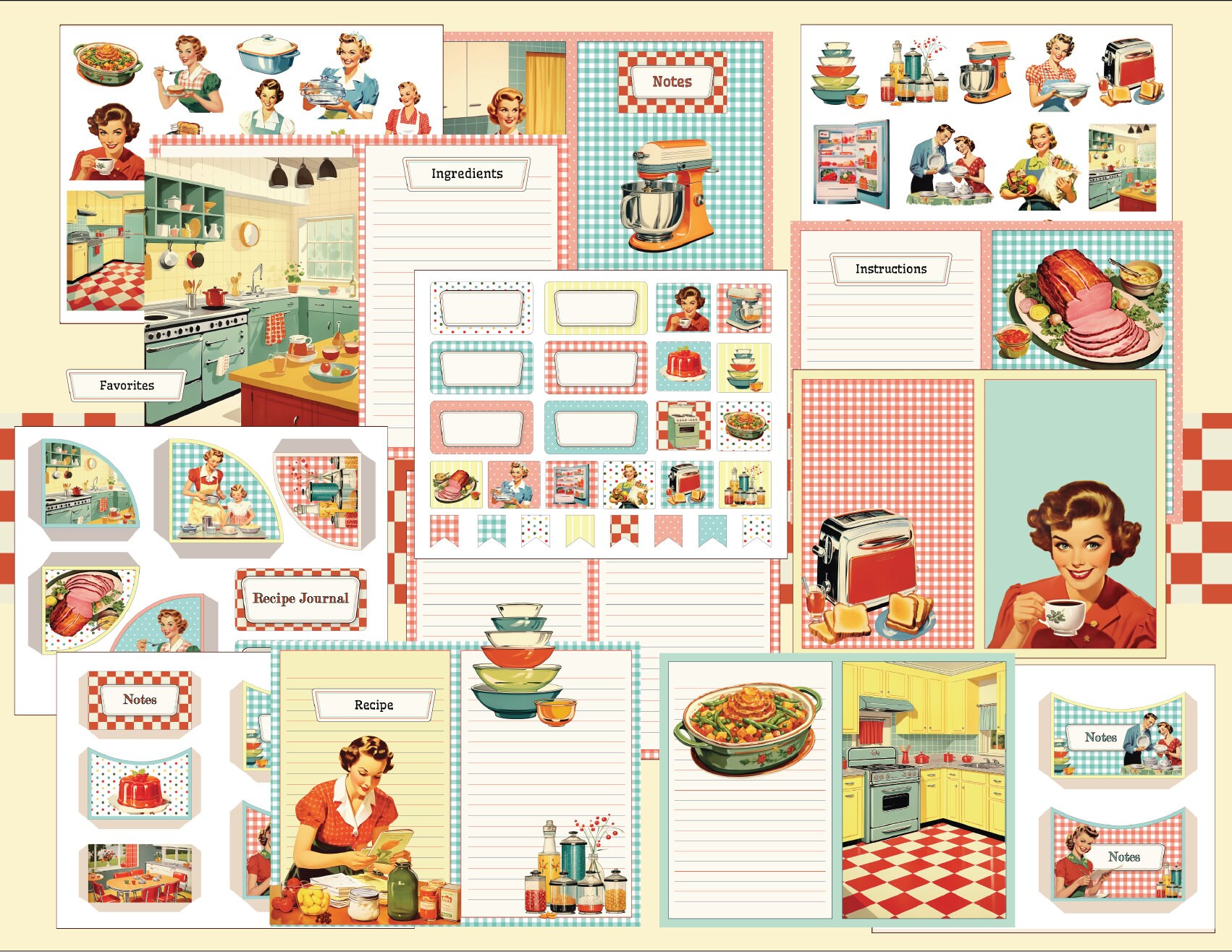 Retro Kitchen Recipe Junk Journal Kit, Fussy Cut, Vintage Scrapbook Kit ...