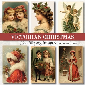 Vintage Victorian Christmas Images PNG, Ephemera Greeting Card Making,  1800s 1900s Old Xmas Printable, Digital Download Winter Junk Journal