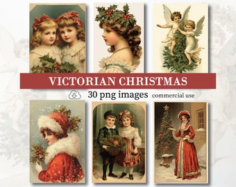 Vintage Noël victorien Images PNG, fabrication de cartes de voeux éphémères, des années 1800 des années 1900 vieux Noël imprimable, téléchargement numérique Journal indésirable d'hiver