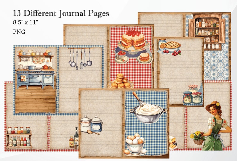 Country Kitchen Recipe Junk Journal Kit, Fussy Cut, Vintage Scrapbook ...