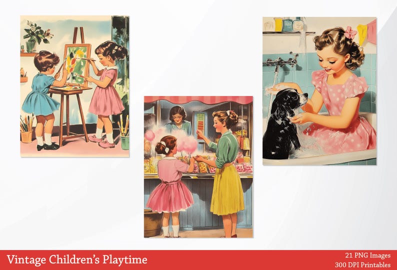 Paquete de imágenes vintage de juegos infantiles de los años 50, imágenes prediseñadas retro imprimibles, PNG de parque infantil, imágenes vintage para niños, collage de diario de recortes imagen 7