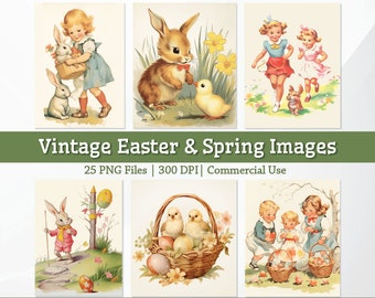 25 High-Quality Vintage 1950s Easter Images Bundle, Easter Digital Download, Spring PNG, Retro Easter PNG, Greeting Card, Easter Ephemera