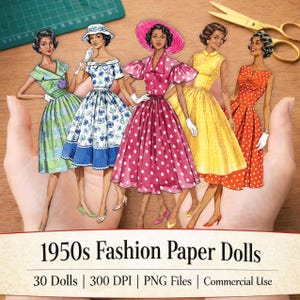 Vintage African American Fashion Paper Dolls Printable, Retro 1950s Paper Dolls, Mid Century Fashion Ladies, Digital Download