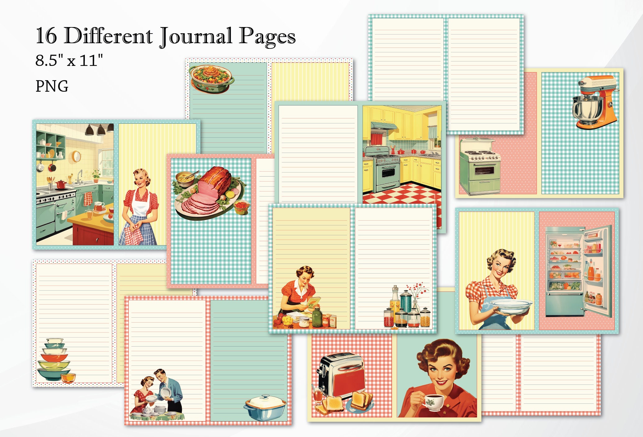 Retro Kitchen Recipe Junk Journal Kit, Fussy Cut, Vintage Scrapbook Kit ...