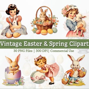 30 High-Quality Vintage 1950s Easter Clipart Bundle, Easter Digital Download, Spring PNG, Retro Easter PNG, Bunny Clipart, Easter Ephemera