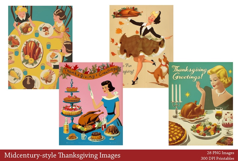 Vintage Midcentury Thanksgiving Printable Images, Retro 1950s ...