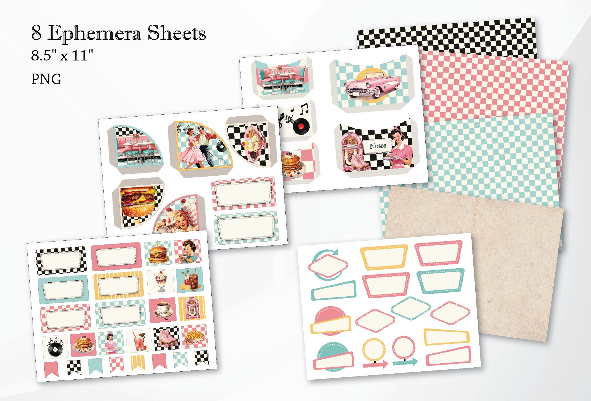 レトロダイナーのジャンクジャーナルとクリップアートキット、ソーダ