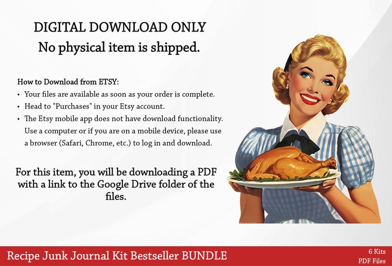 BESTSELLER BUNDLE Retro Kitchen Recipe Junk Journal Kit, Fussy Cut ...