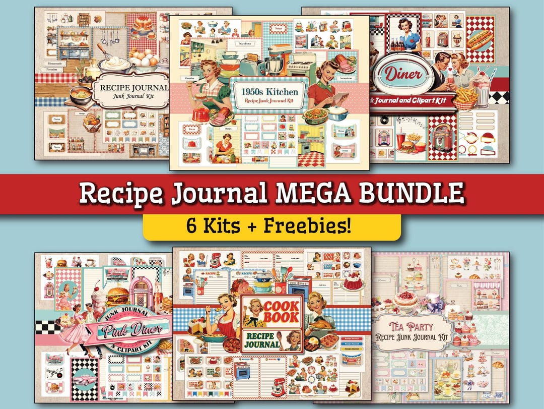 BESTSELLER BUNDLE Retro Kitchen Recipe Junk Journal Kit, Fussy Cut ...