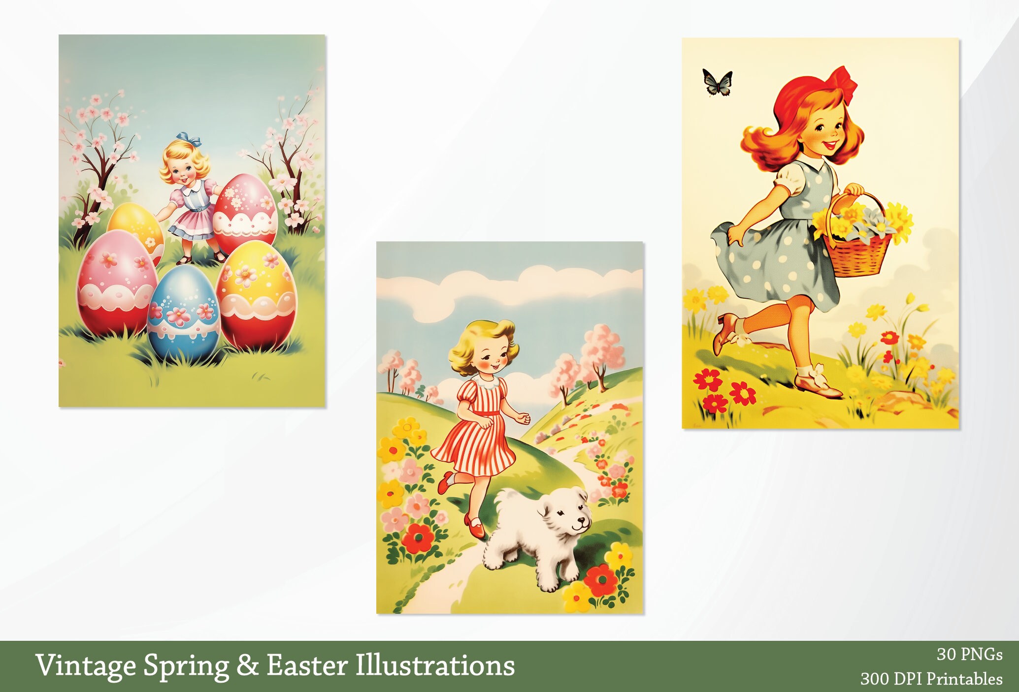 Retro Easter Spring 30 High-quality Vintage Easter Spring Illustrations Bundle, Easter ...