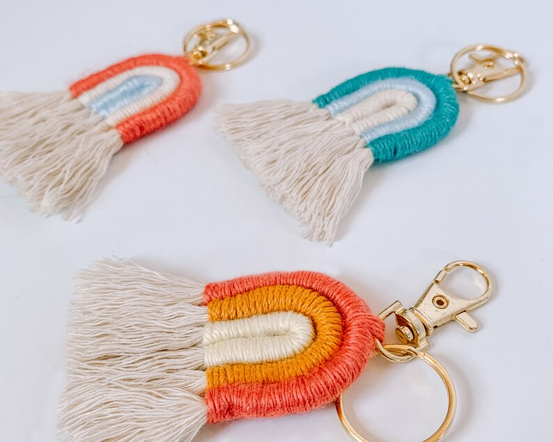 Rainbow Macrame Keychain Boho Accessory Rainbow Keyring. Bag | Etsy