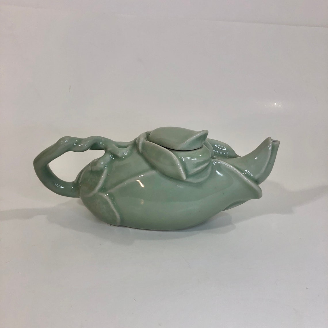Vintage Celadon Lotus Teapot / Personal Size Lotus Bud Teapot Etsy