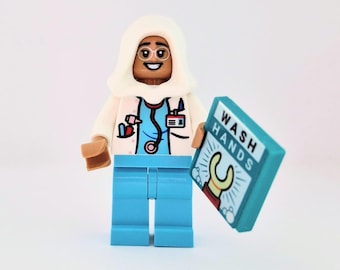 Dr Nurse Minifigure Headscarf Medical Minifig with Chart