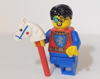 Boy w/ Amblyopia Eye Patch Knight Minifigure with Stick Horse