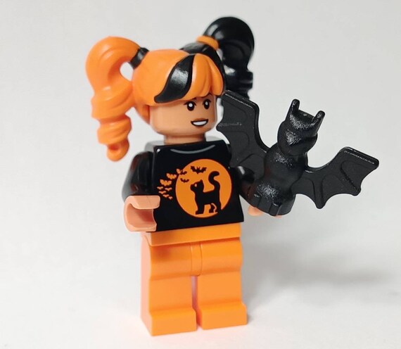 Spooky Girl Minifigure Curly Pigtails Halloween Minifig With Black