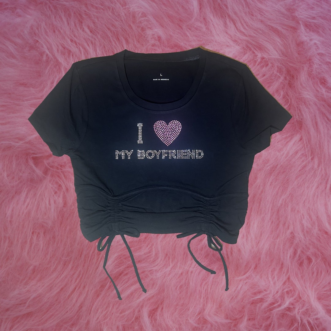 I Love My Boyfriend Crop Top Rhinestone Tee Valentines Day Edition Etsy