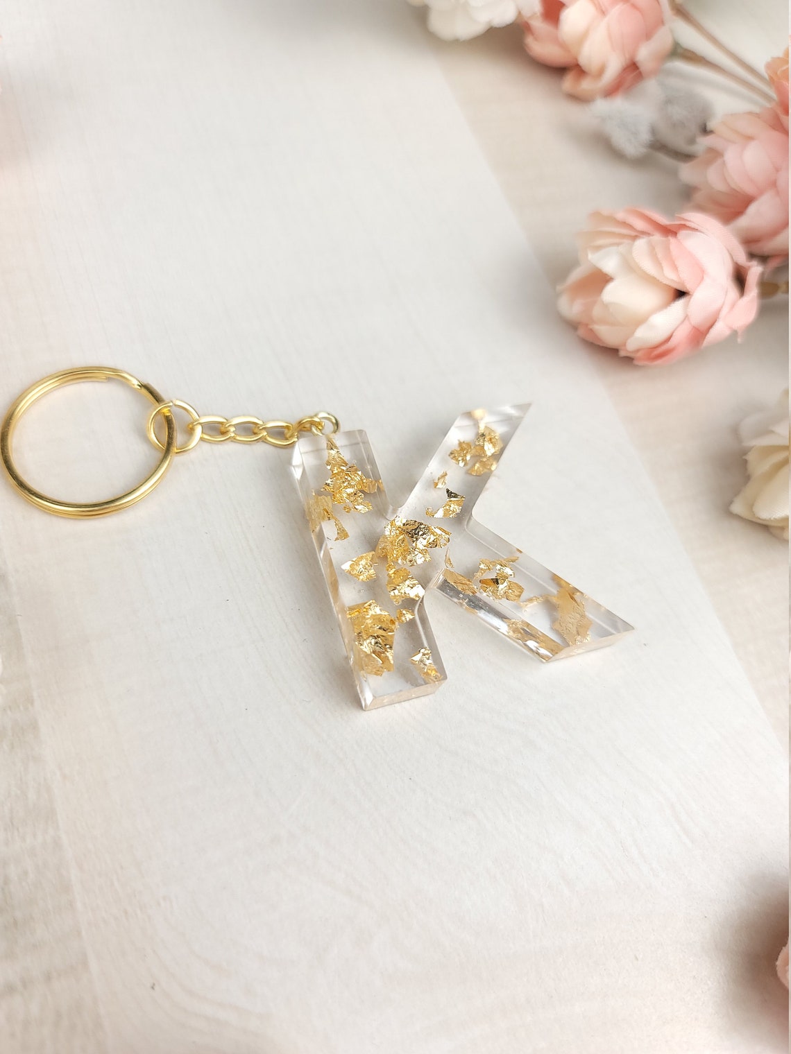 Letter Keychain Resin Keychain Gold and Clear Keychain Etsy