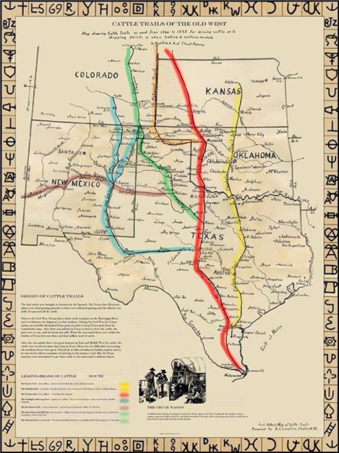 Cattle Trails of the Old West Map Etsy