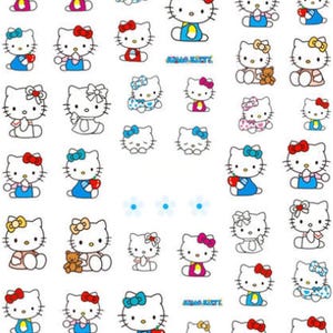 Red bow blue kitty cat, different bows on clouds, flowers nail stickers cartoon elements for nail art supplies kawaii autocollant ongles