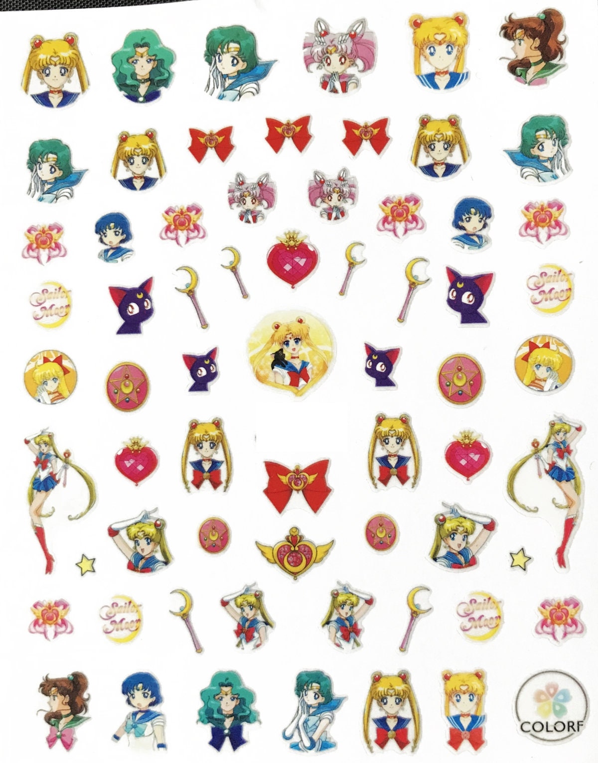 Anime Sailor Moon  Nail Stickers - Geek, Love, Heart, Bows, Sailor Jupiter Stickers Kawaii