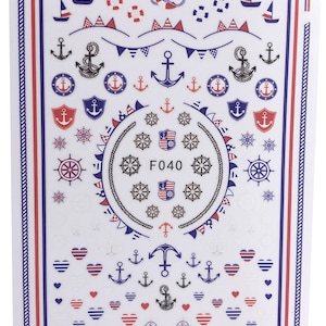 Boat marine inspired nail wraps with anchor and hearts decals sticker - red white blue 4th of july