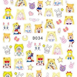 Sailor anime moon kawaii nail stickers - manga cartoon - geek, love, heart, bows, sailor jupiter stickers kawaii - moon