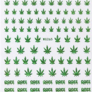 Pegatinas de uñas con diseño de hoja de cannabis verde, calcomanías autoadhesivas de hojas de marihuana para uñas acrílicas, de gel y naturales.