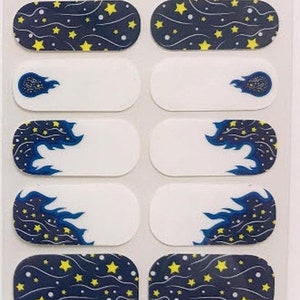 Sterne in einem feurigen Muster in schwarz,gelb und weiß. 16 verschiedene Größen Fingernagel Wraps Nail Art Wraps Cosmos and Universe Inspired