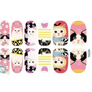 12 super cute geek chic cat cats nail wrap decals sticker salon quality nail art - 1 sheet
