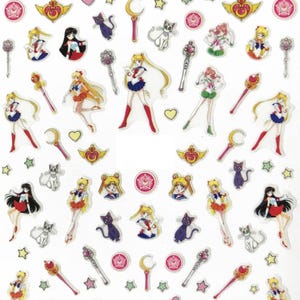 Anime sailor kawaii nail stickers - manga cartoon - geek, love, heart, bows, jupiter stickers kawaii - moon