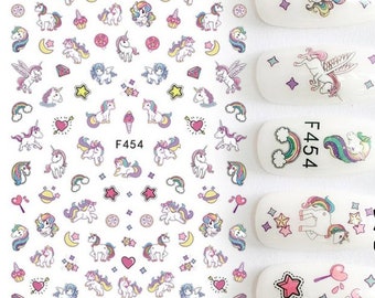 Unicorn Nail Stickers - Fairy tale inspired Unicorns, Rainbows, Hearts, Stars, moons over 50 Stickers