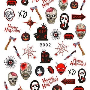 Scream - Halloween horror nagelstickers, schedel, pompoen, vampier, spin, mes, bijl, Ghostface zelfklevende nagelstickers voor acryl gelnagels