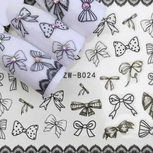 Full sheet black bows nail stickers - salon quality nail art nail wrap nail decals  - 1 sheet